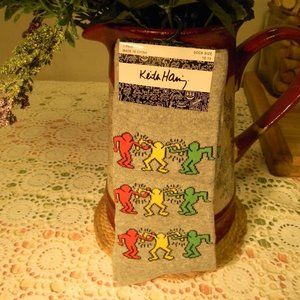 Keith Haring-1 Pair Grey Art Socks-Dancing Figures